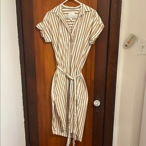 J. Crew White and Tan Buttoned Midi Dress